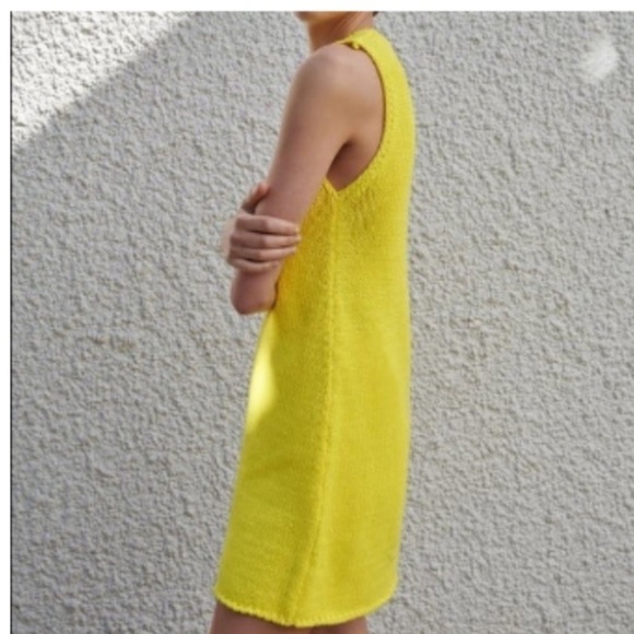 Zara 100% Cotton Yellow Knit Mini Dress Size Medium - Picture 3 of 17